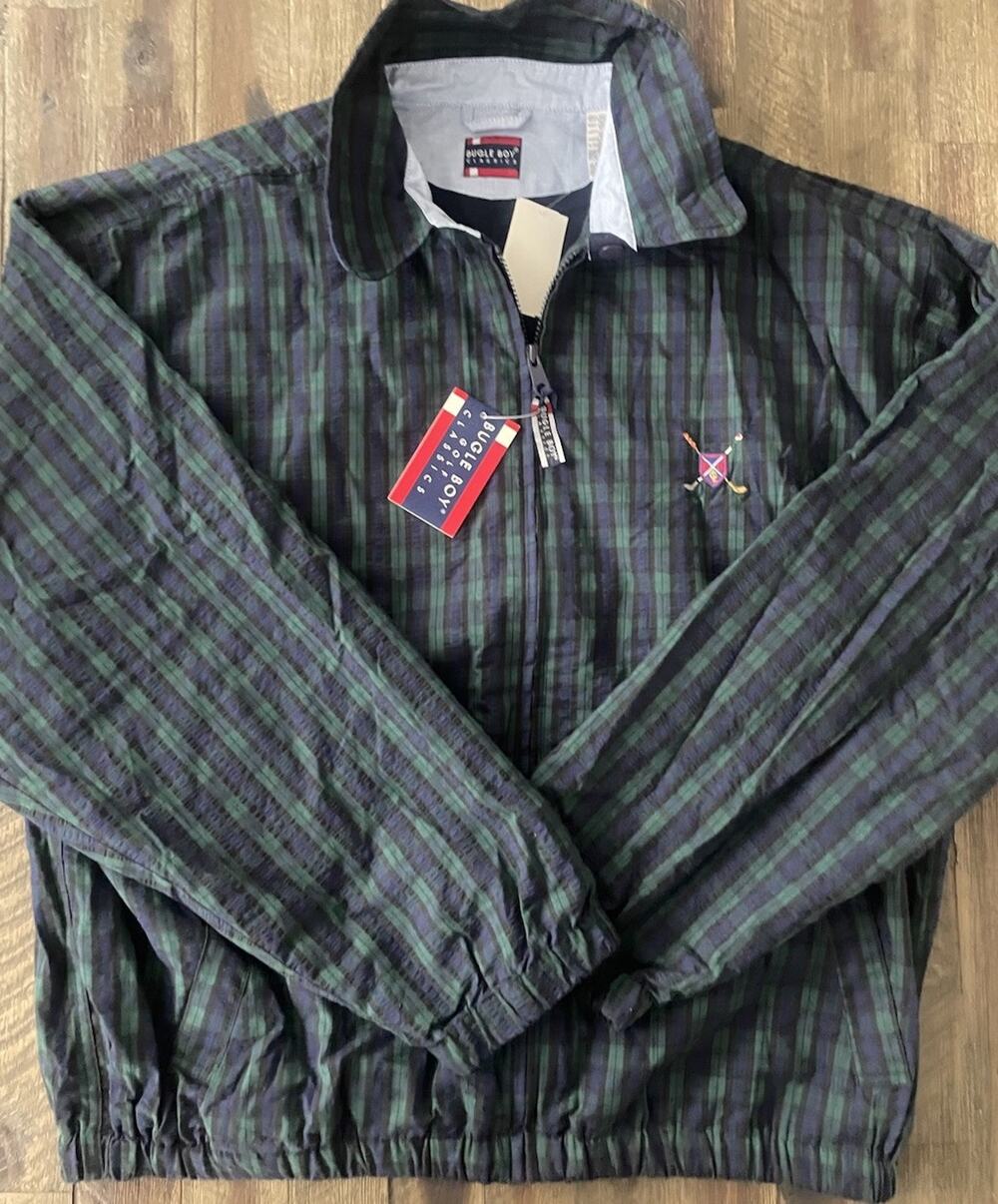 Vintage Bugle Boy Golf Classics Full Zip Jacket Men XL Blue/Green Plaid *NEW*